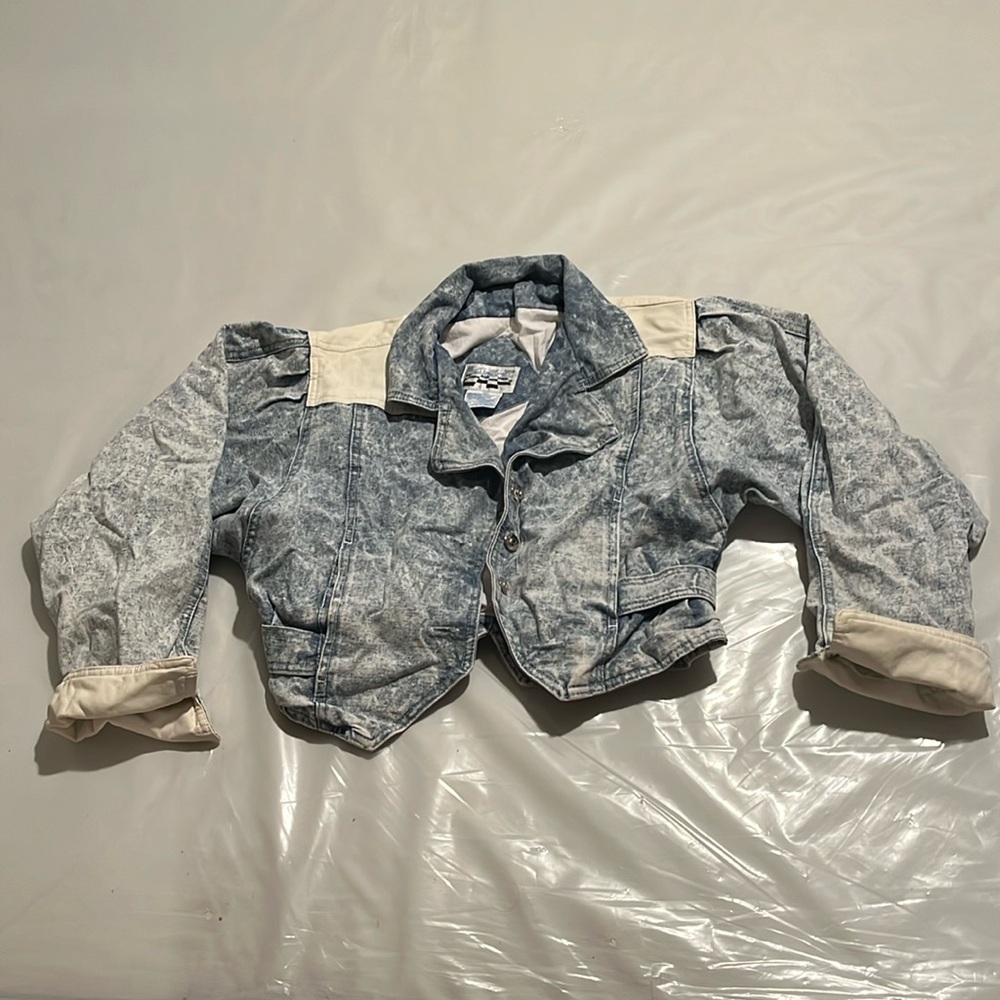 RARE yearbook denim faux leather jacket